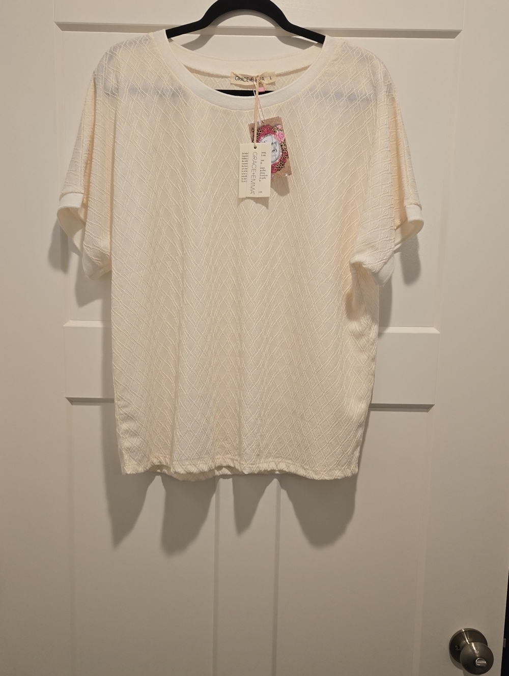Textured Cream Short-Sleeve Knit Top